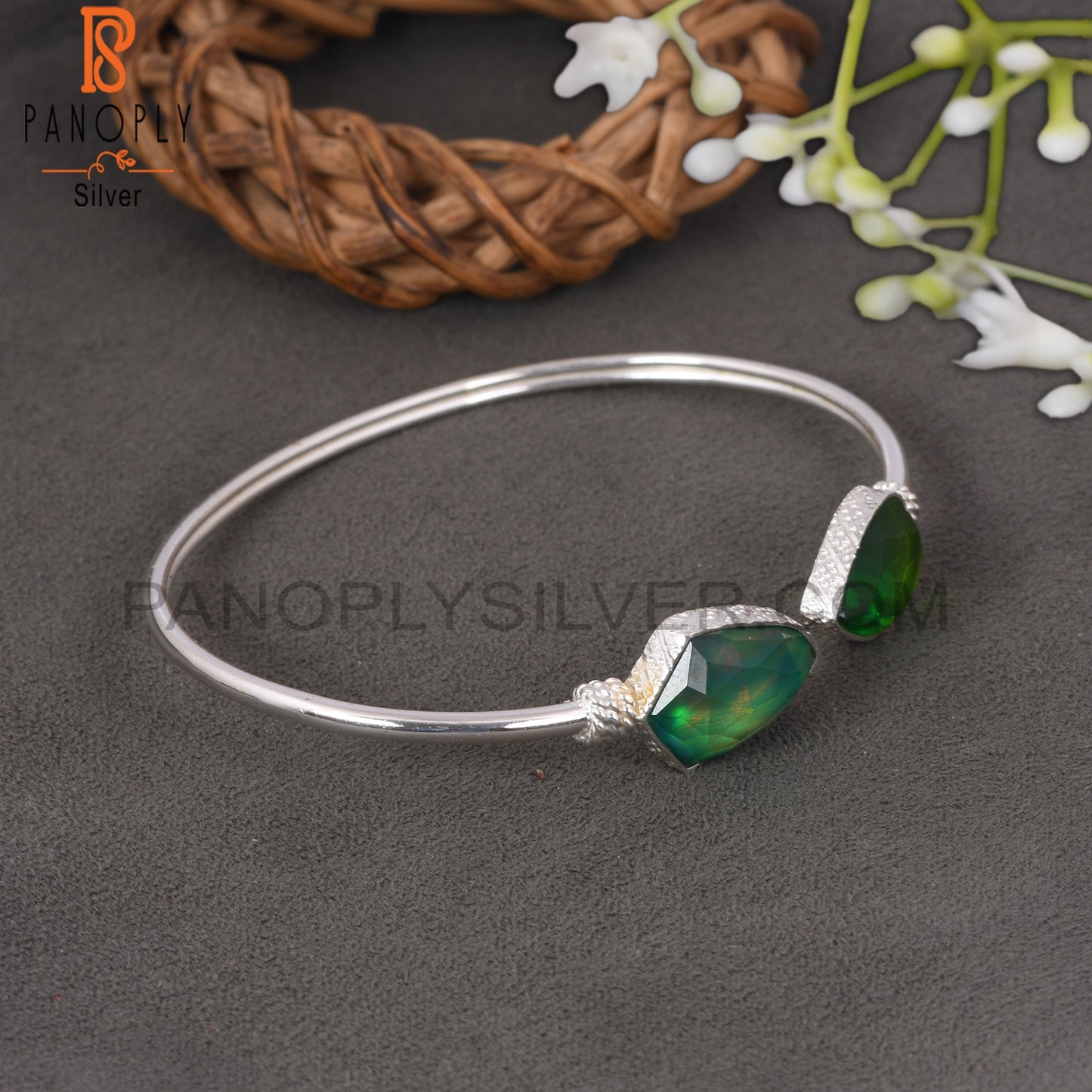 Bio Chrome Diopside Doublet Quartz, Aurora Opal Green Bangle