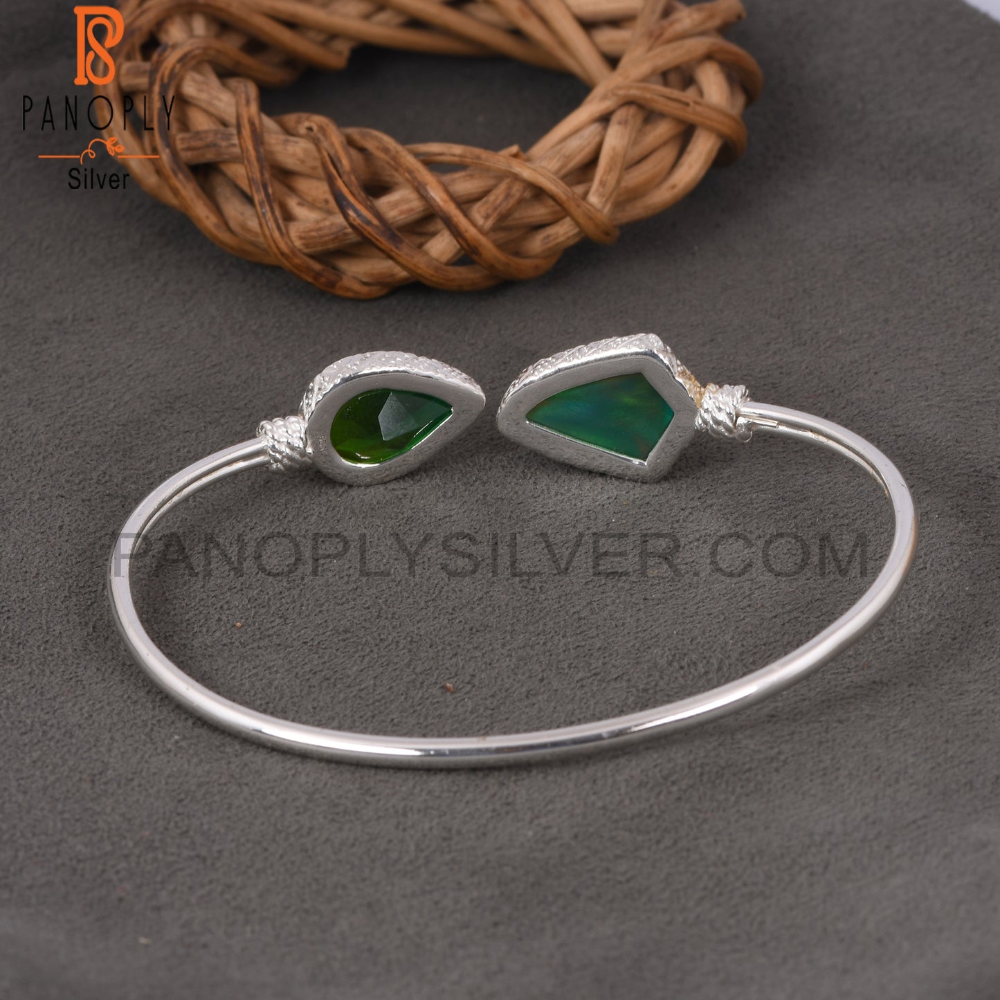 Bio Chrome Diopside Doublet Quartz, Aurora Opal Green Bangle