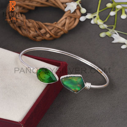 Bio Chrome Diopside Doublet Quartz, Aurora Opal Green Bangle