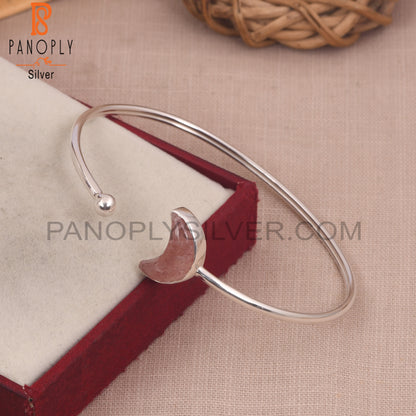 Strawberry Quartz Half Moon 925 Silver Cuff Bangles