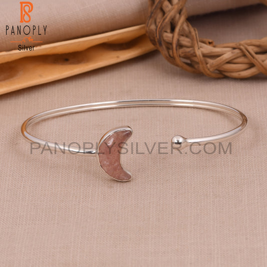 Strawberry Quartz Half Moon 925 Silver Cuff Bangles