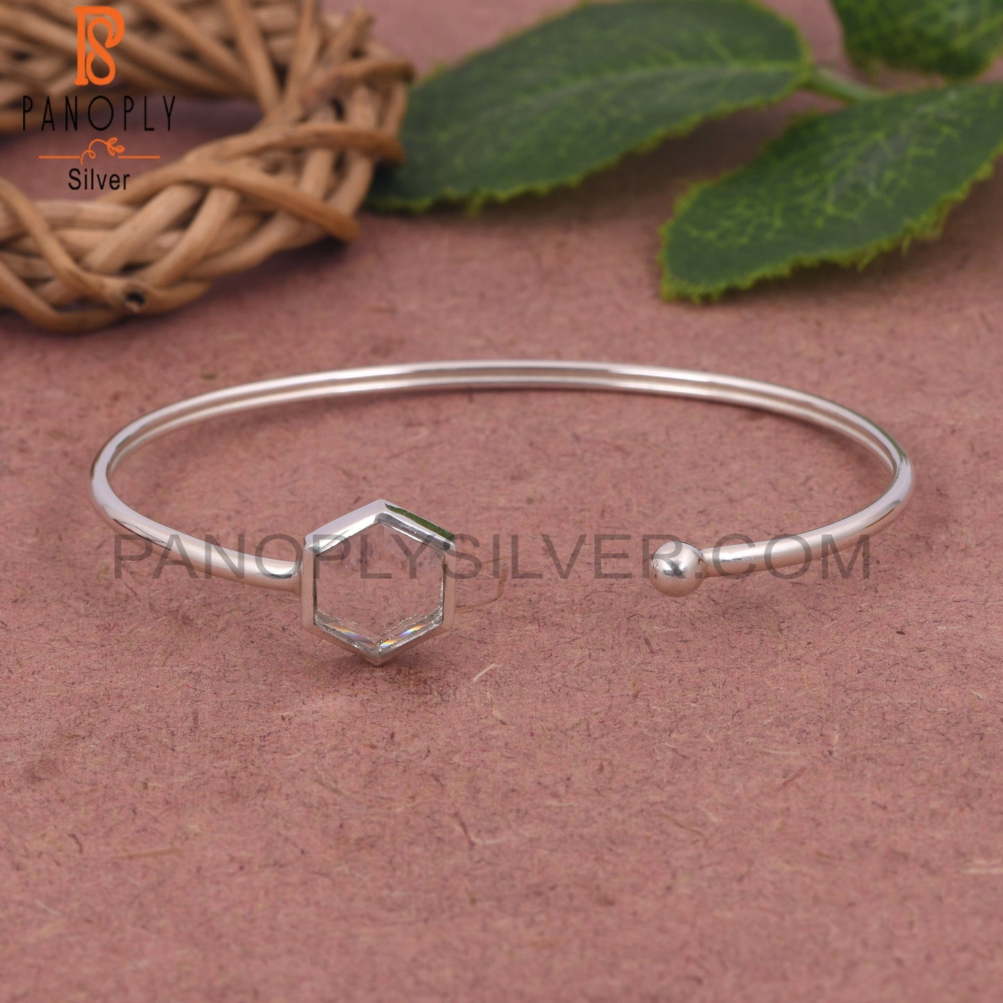 Crystal Quartz Hexagon Shape 925 Silver Bangles