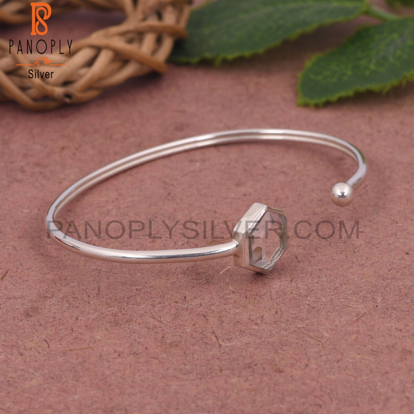 Crystal Quartz Hexagon Shape 925 Silver Bangles