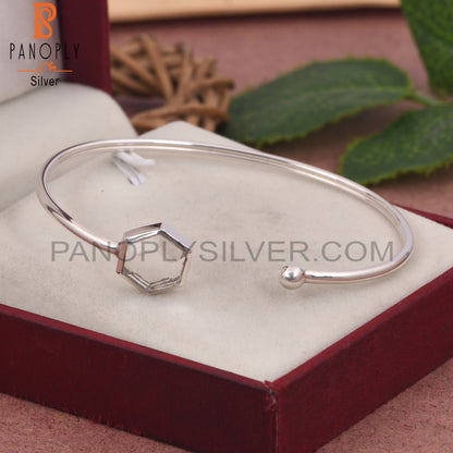 Crystal Quartz Hexagon Shape 925 Silver Bangles