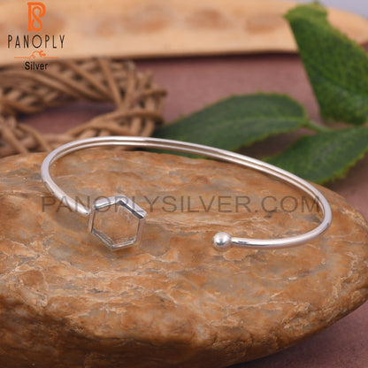 Crystal Quartz Hexagon Shape 925 Silver Bangles