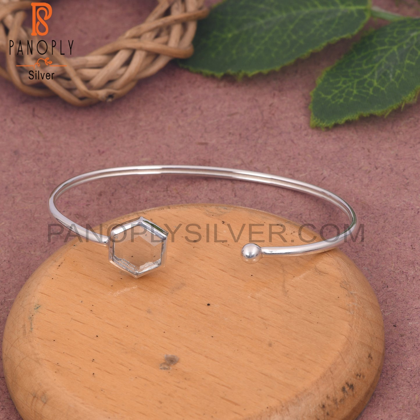 Crystal Quartz Hexagon Shape 925 Silver Bangles