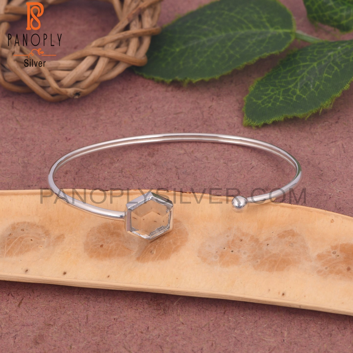 Crystal Quartz Hexagon Shape 925 Silver Bangles