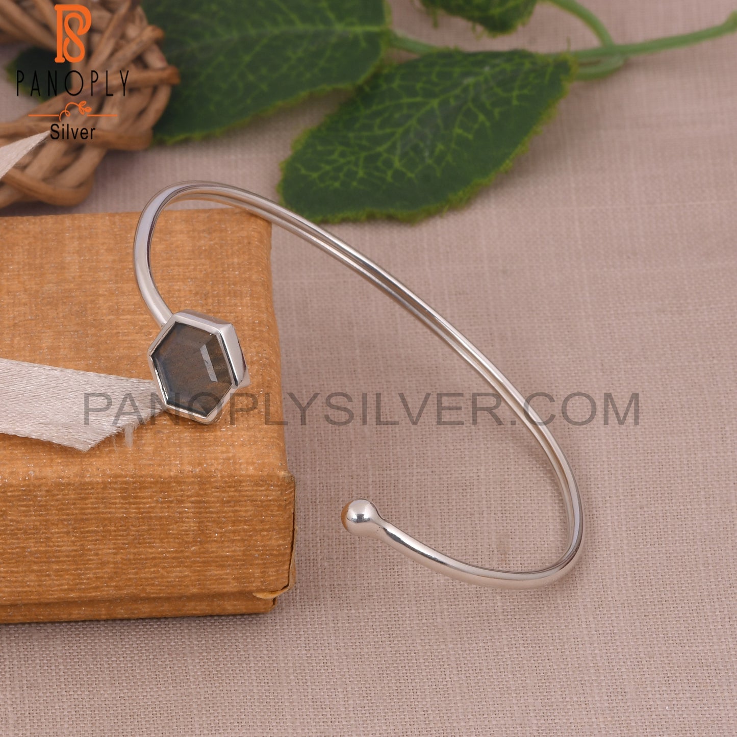 Labradorite Hexagon 925 Sterling Silver Bangles