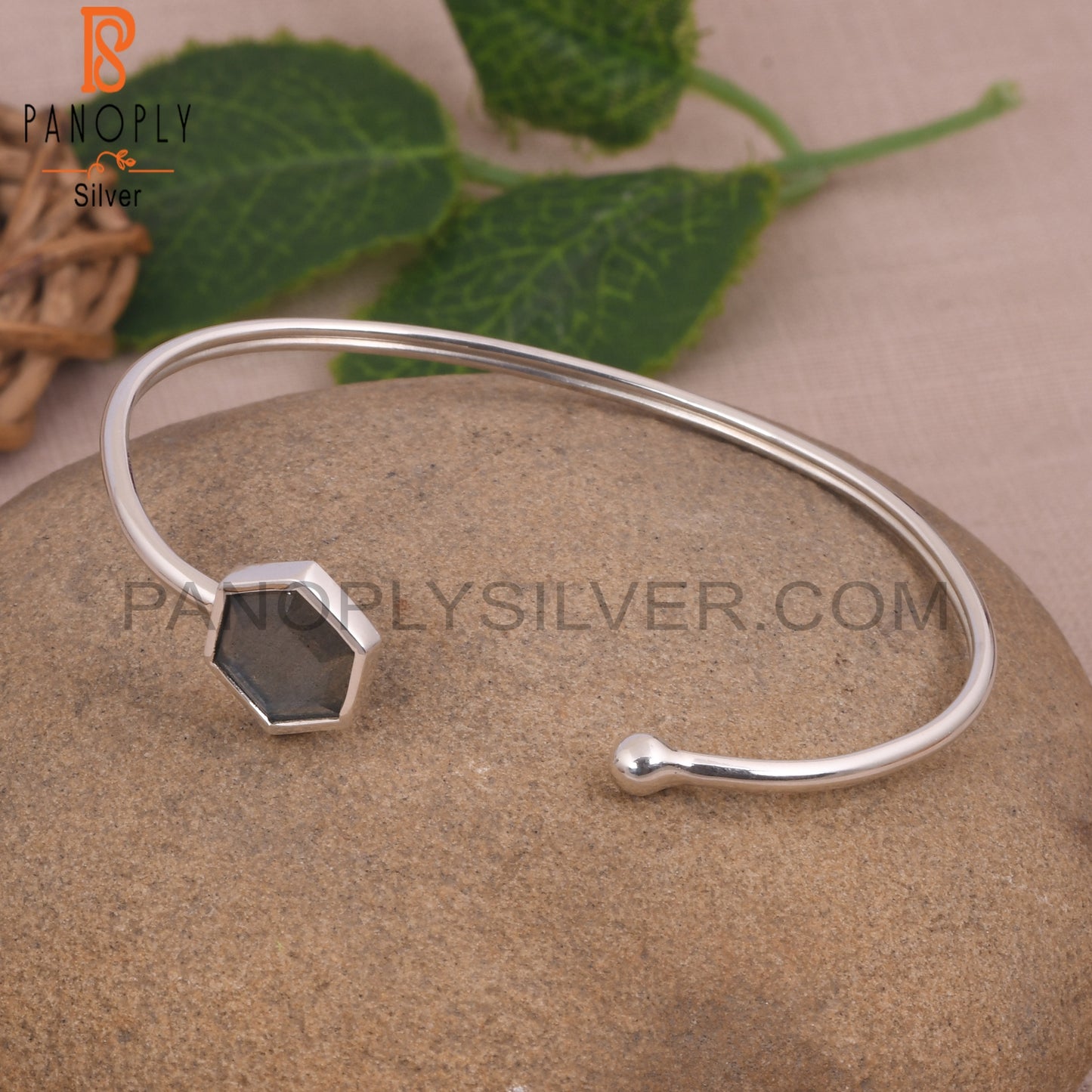 Labradorite Hexagon 925 Sterling Silver Bangles
