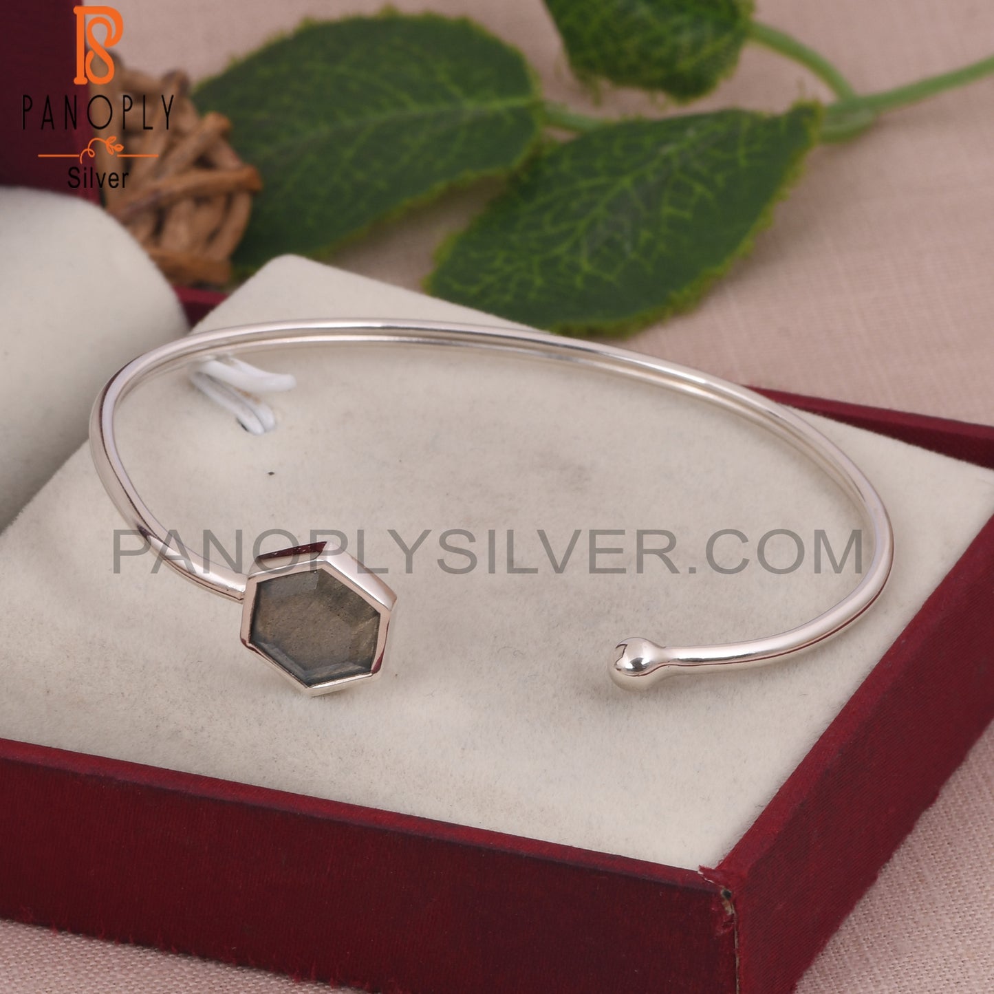 Labradorite Hexagon 925 Sterling Silver Bangles