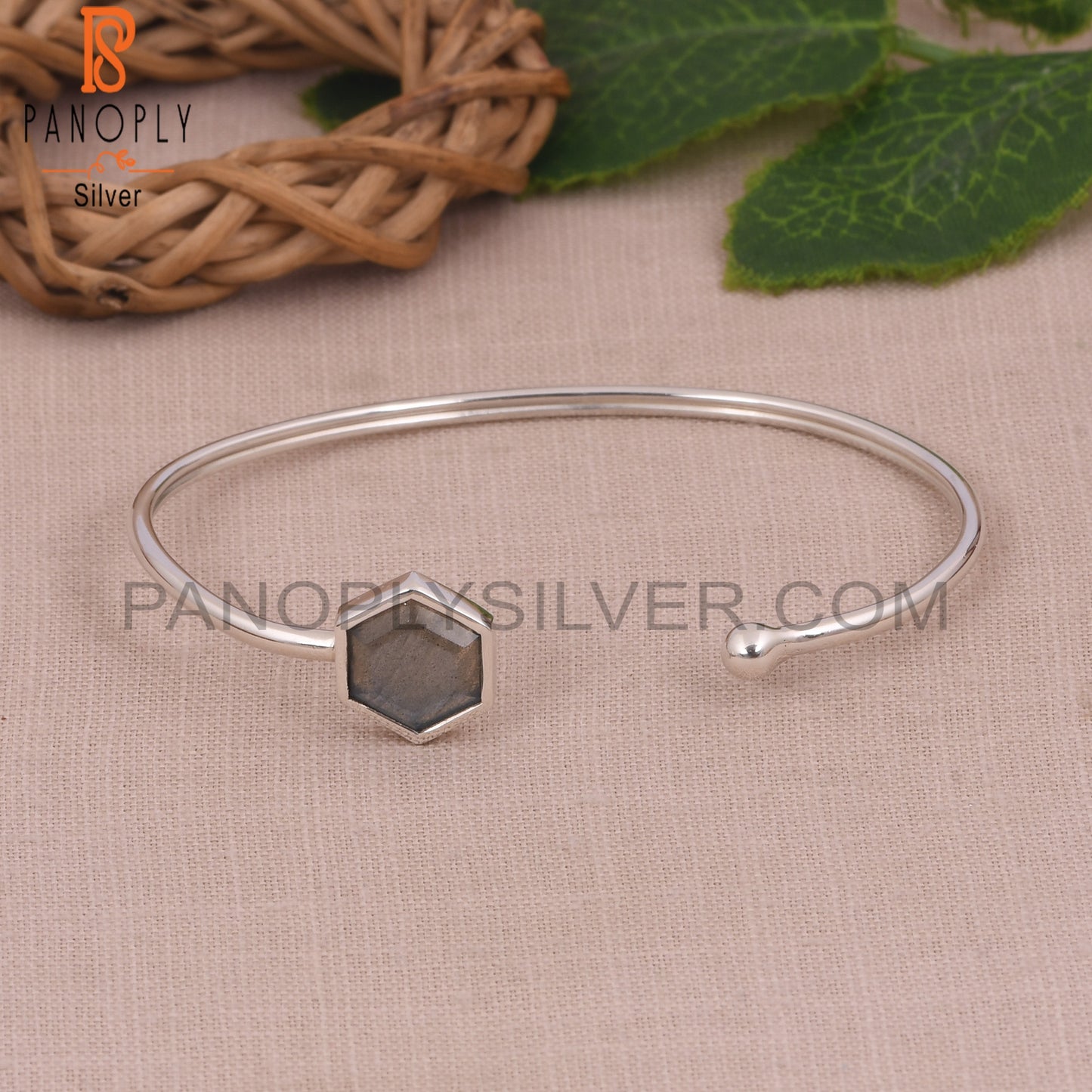 Labradorite Hexagon 925 Sterling Silver Bangles