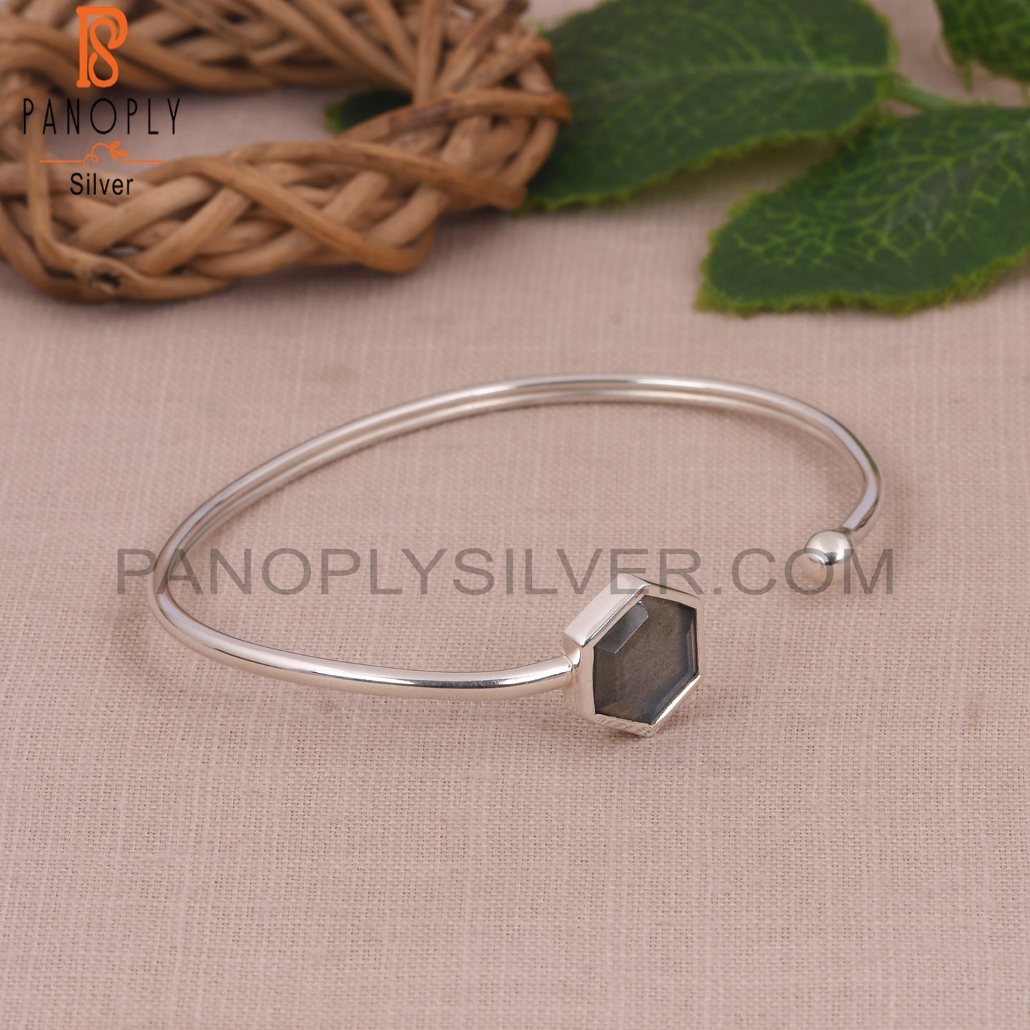 Labradorite Hexagon 925 Sterling Silver Bangles