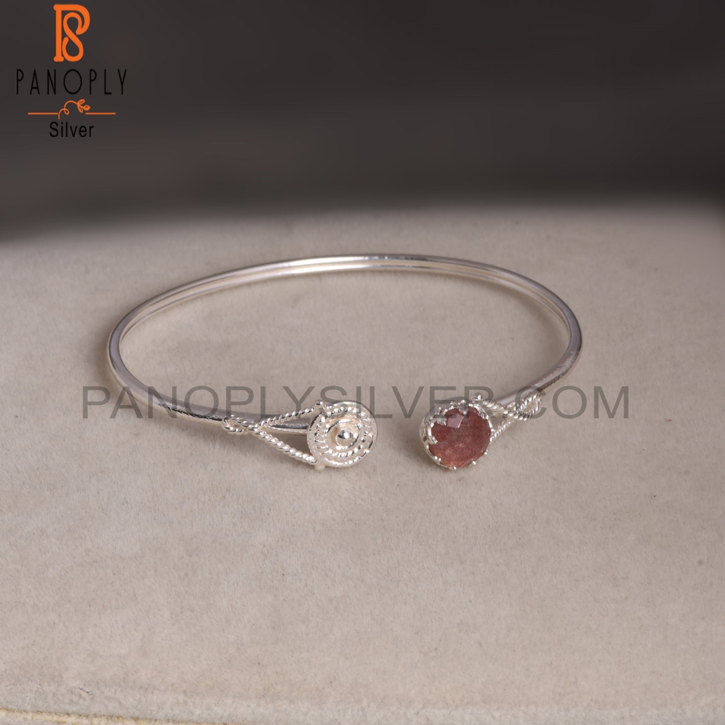 Sleek Band Strawberry Quartz Handcrafted Openable Bangles
