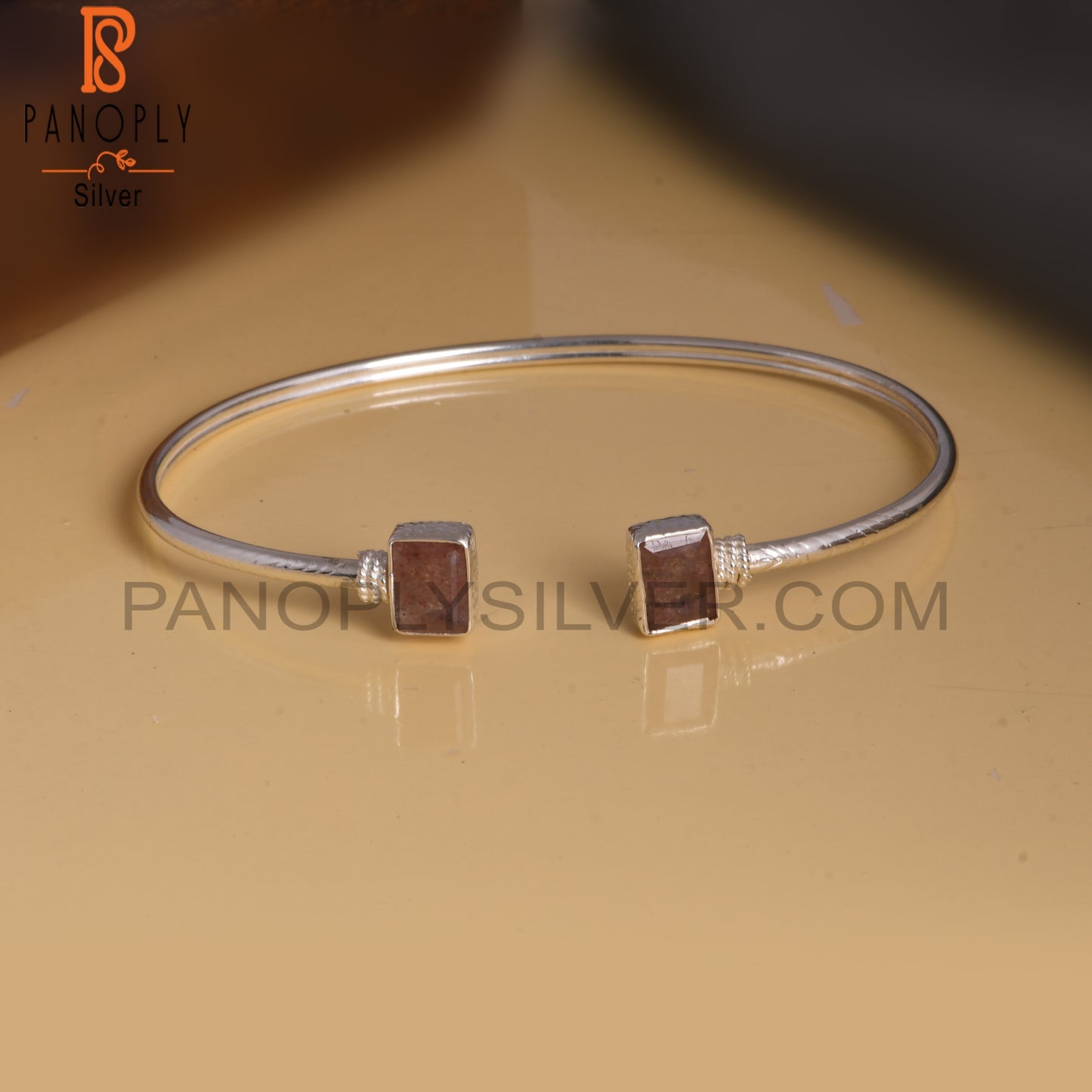 Beguette Shape Strawberry Quartz Openable Bangles
