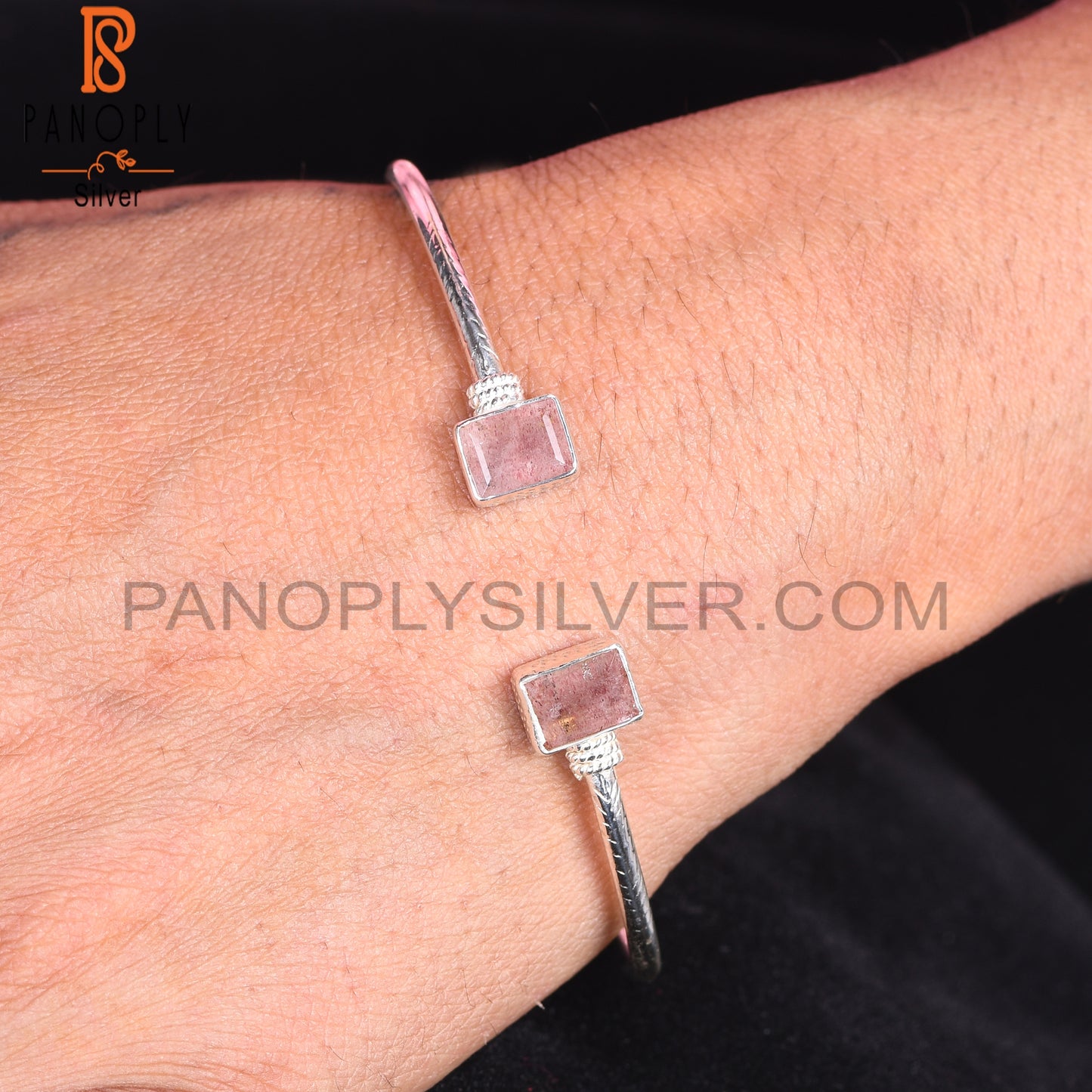 Beguette Shape Strawberry Quartz Openable Bangles