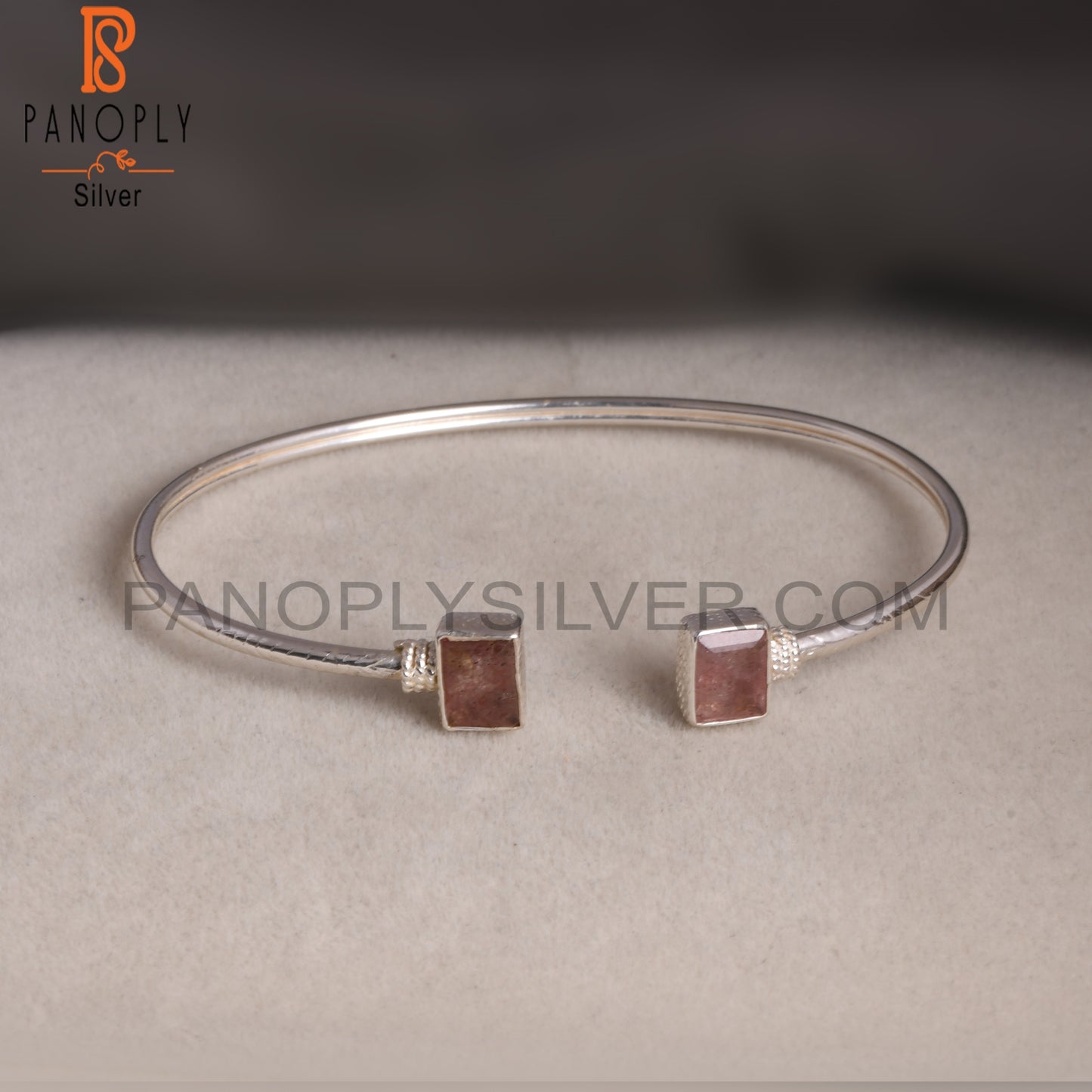 Beguette Shape Strawberry Quartz Openable Bangles