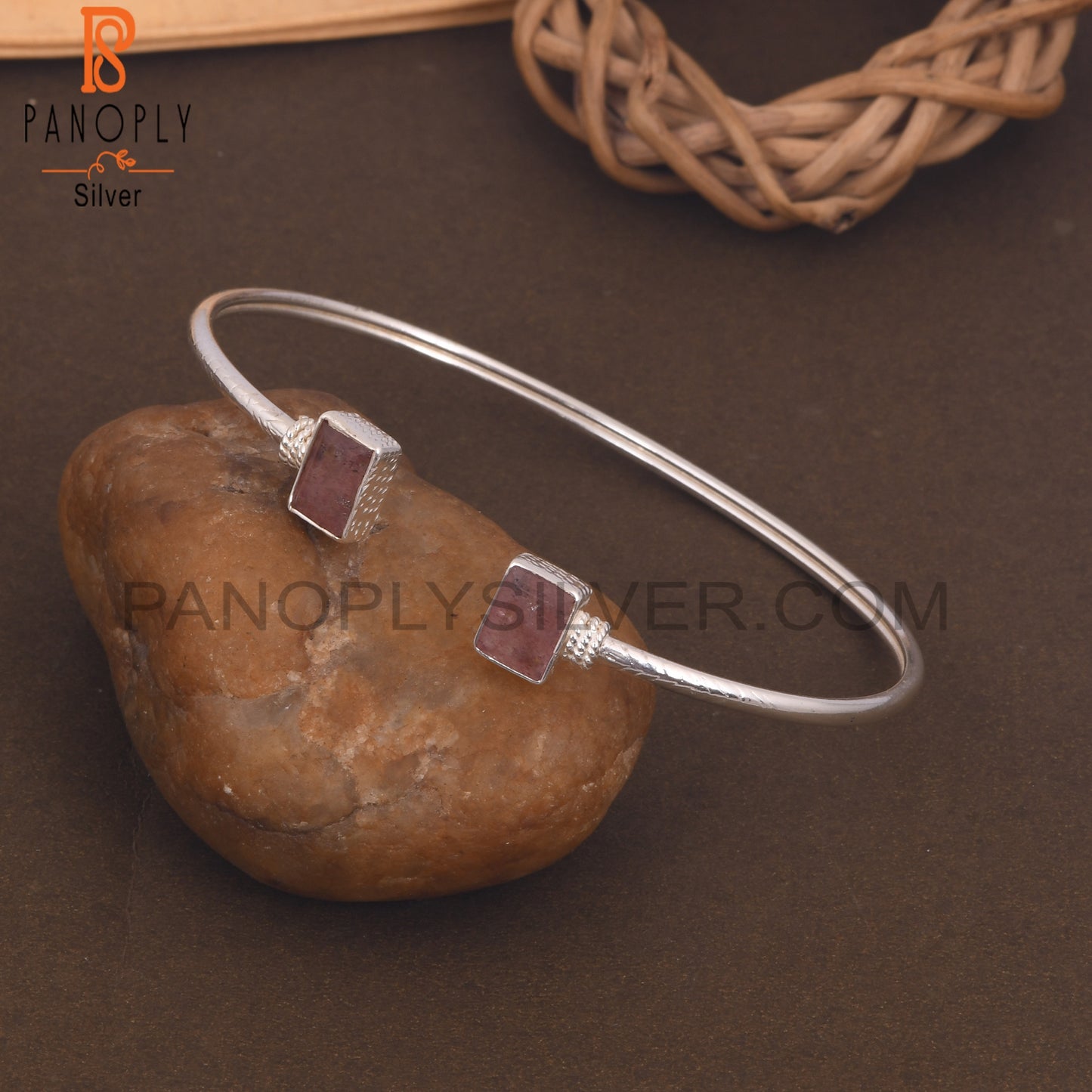 Beguette Shape Strawberry Quartz Openable Bangles
