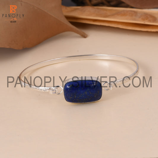 Lapis Gemstone December Birthstone Blue Silver Bangle