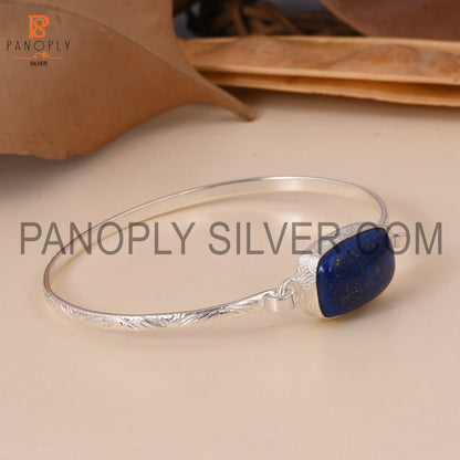 Lapis Gemstone December Birthstone Blue Silver Bangle
