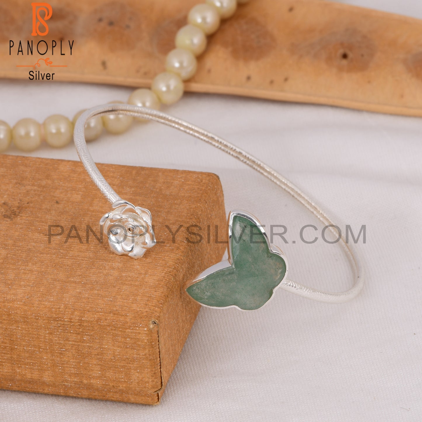 Flower Butterfly Green Strawberry Quartz Cuff Bangles
