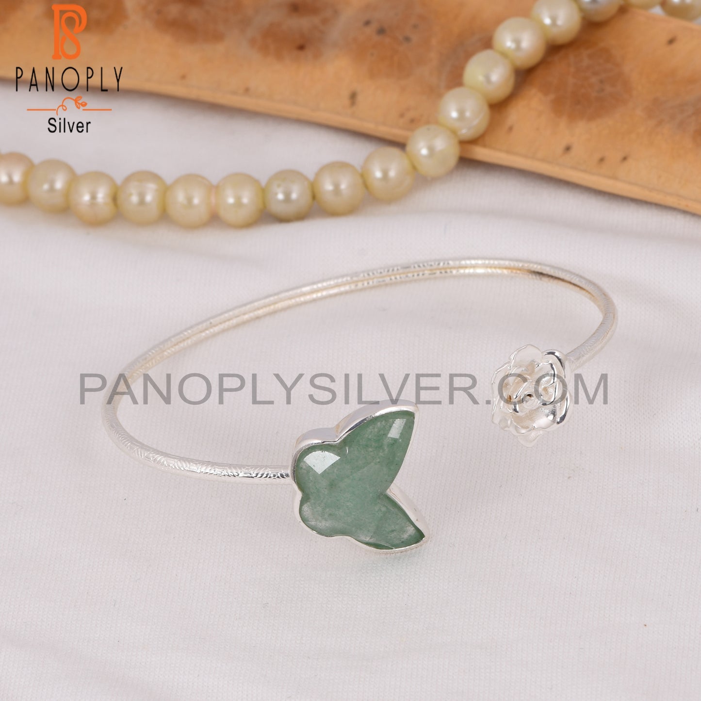 Flower Butterfly Green Strawberry Quartz Cuff Bangles