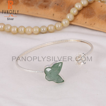 Flower Butterfly Green Strawberry Quartz Cuff Bangles