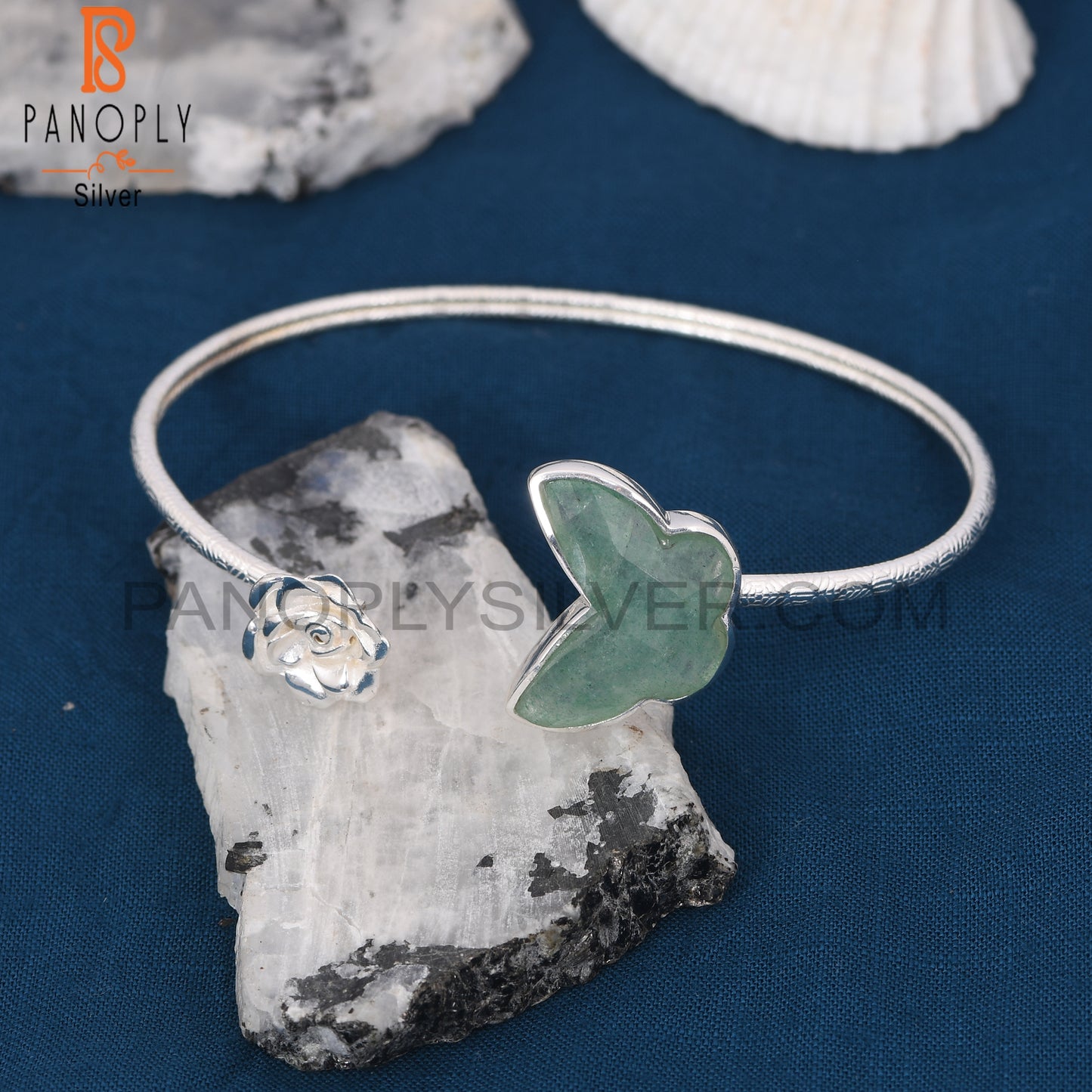 Flower Butterfly Green Strawberry Quartz Cuff Bangles