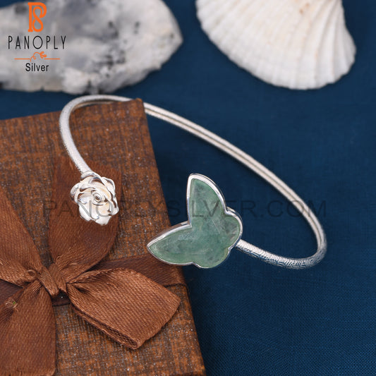 Flower Butterfly Green Strawberry Quartz Cuff Bangles