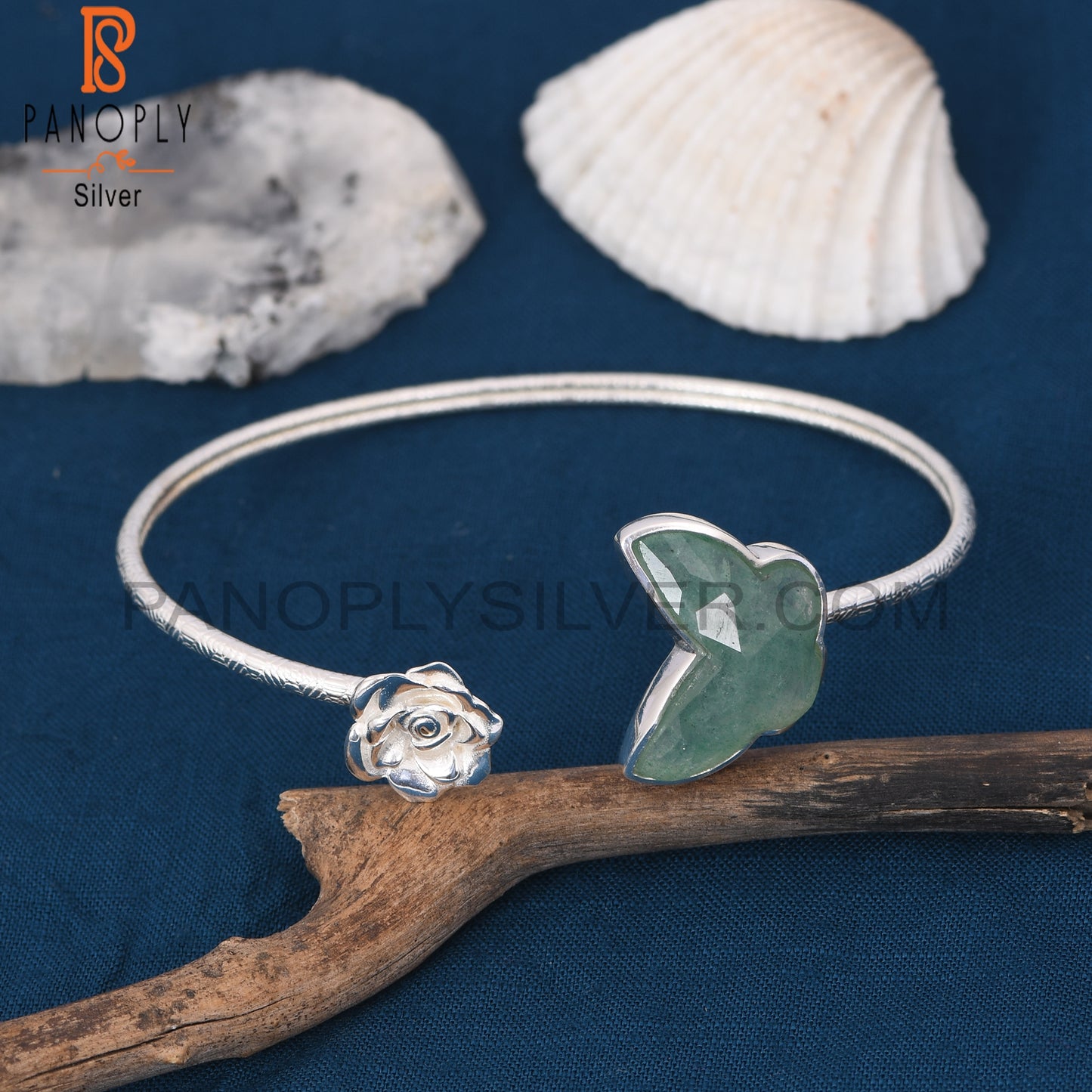 Flower Butterfly Green Strawberry Quartz Cuff Bangles