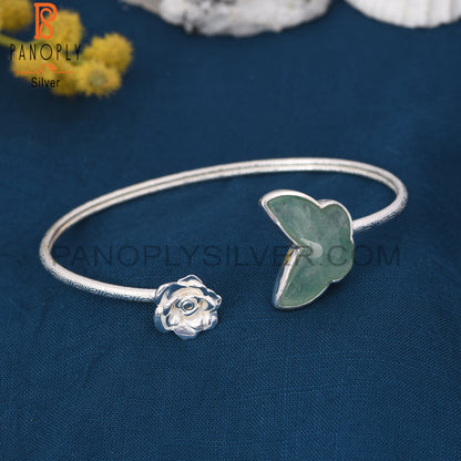 Flower Butterfly Green Strawberry Quartz Cuff Bangles