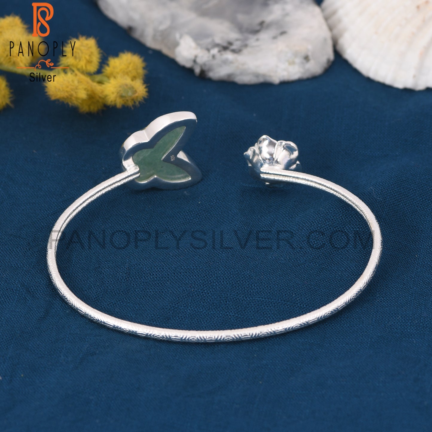 Flower Butterfly Green Strawberry Quartz Cuff Bangles