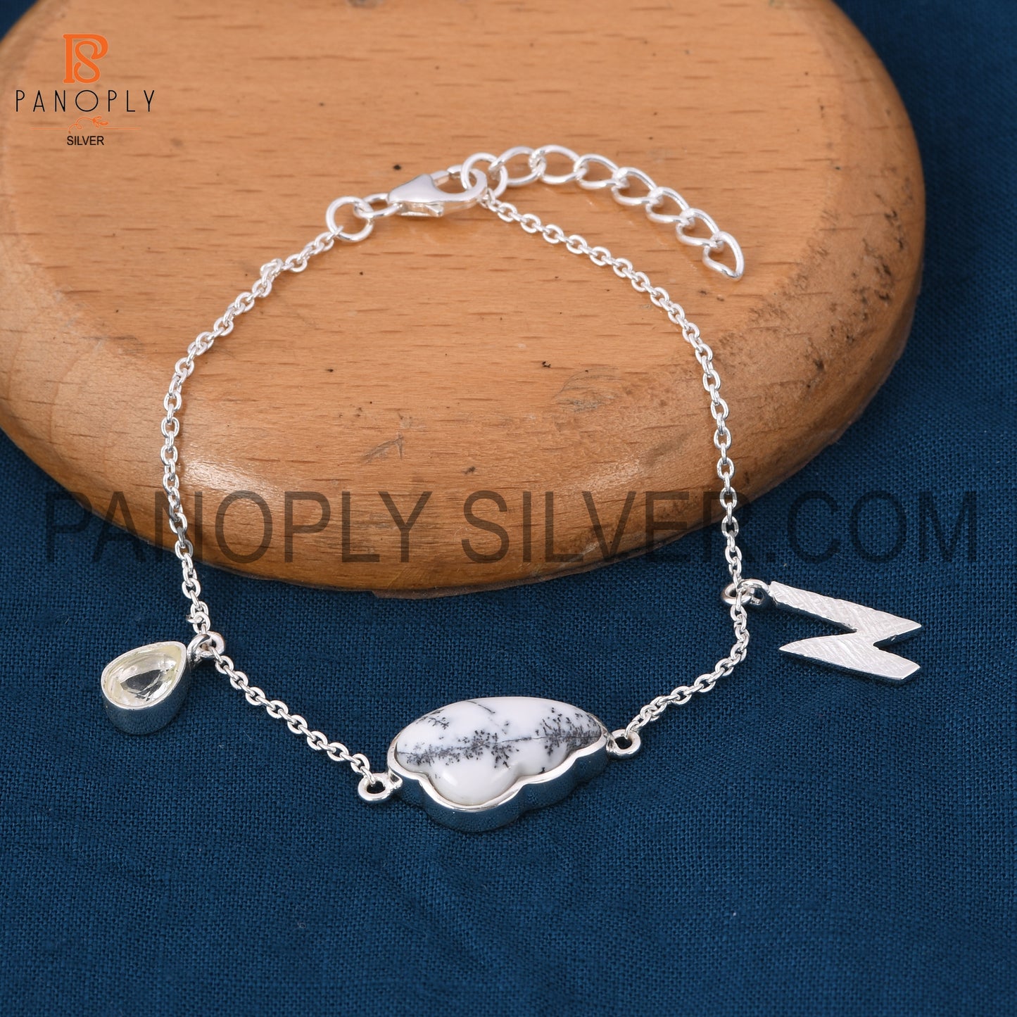 Crystal Drop Dendrite Gemstone With Cloud Design Bracelet