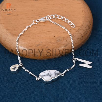 Crystal Drop Dendrite Gemstone With Cloud Design Bracelet