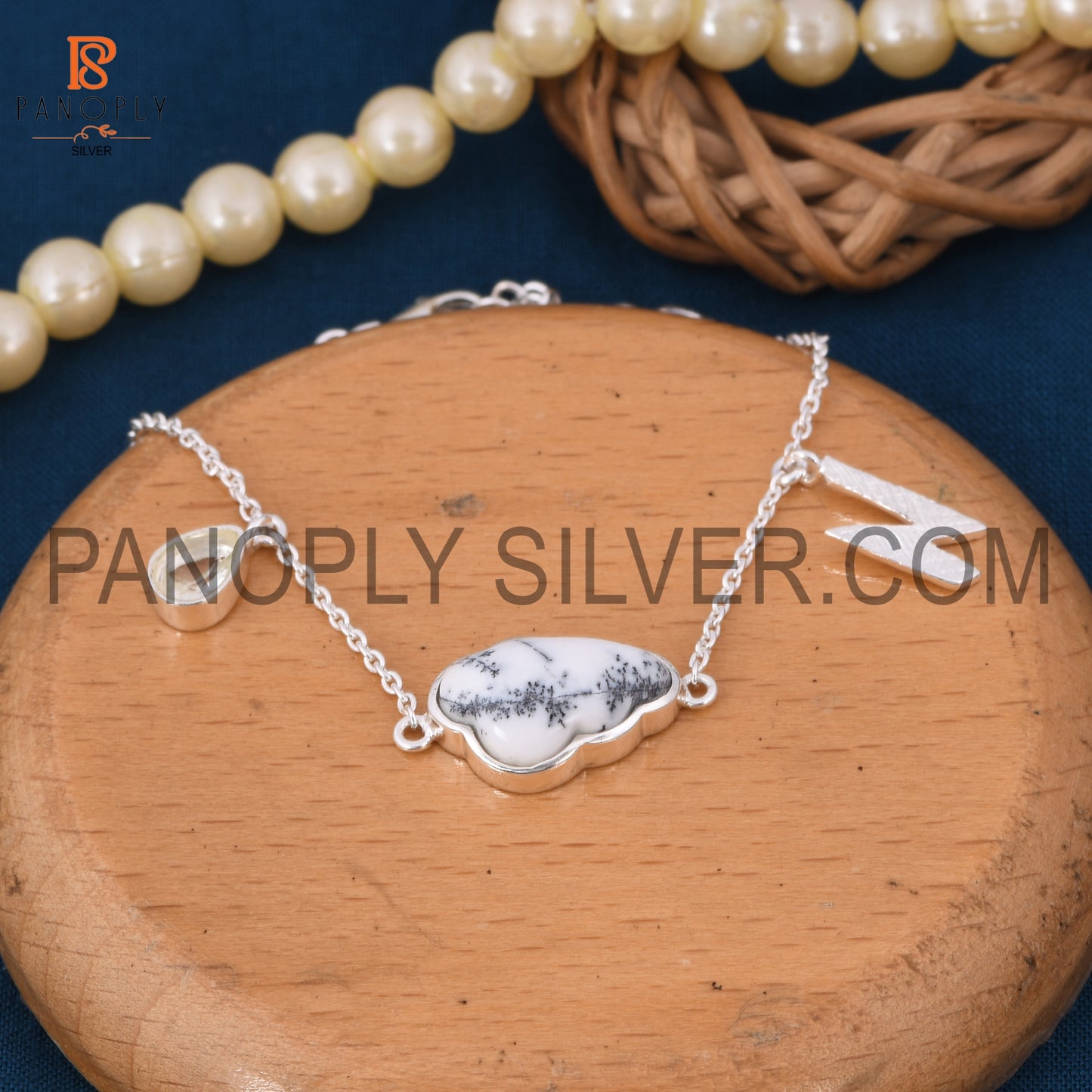 Crystal Drop Dendrite Gemstone With Cloud Design Bracelet