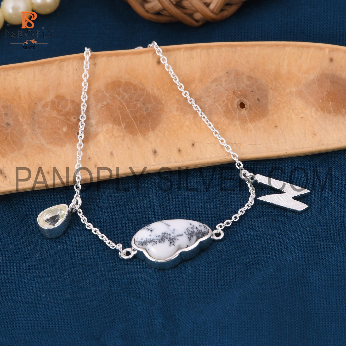 Crystal Drop Dendrite Gemstone With Cloud Design Bracelet