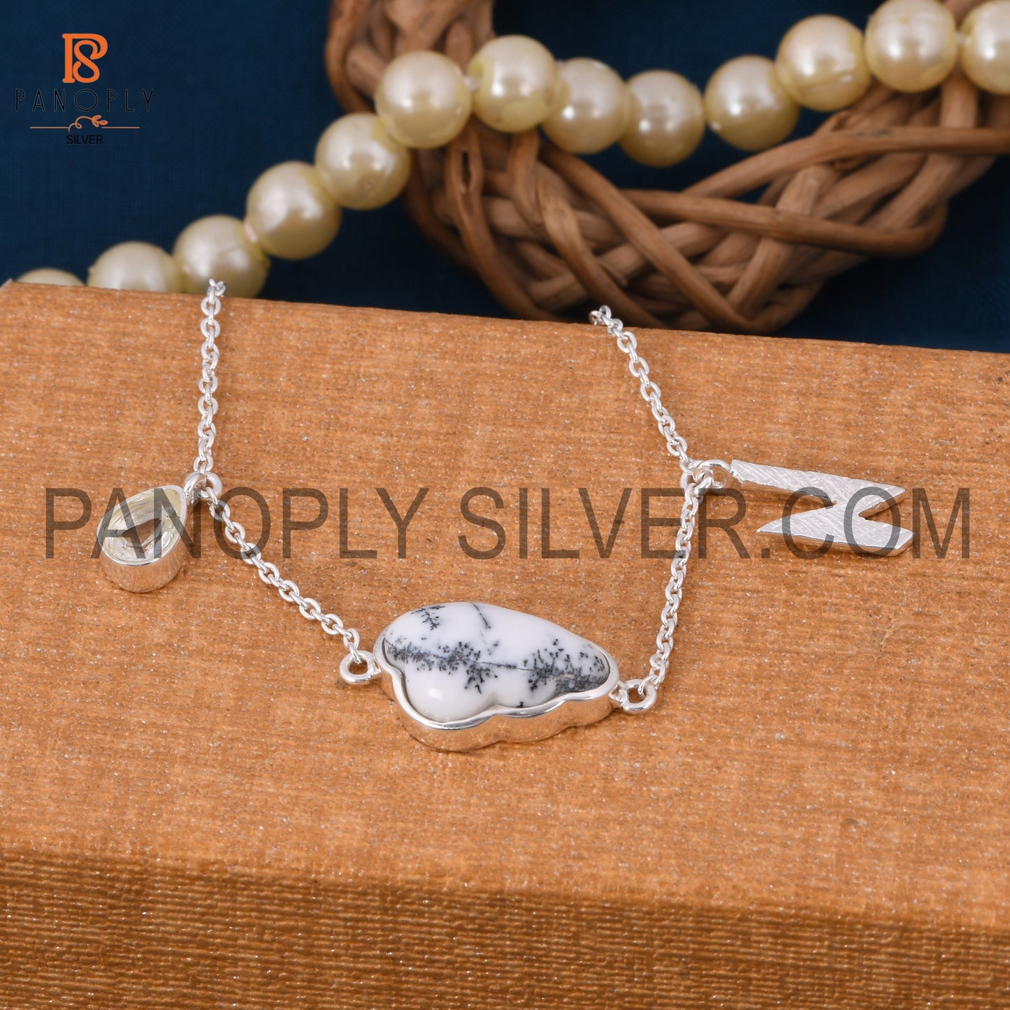 Crystal Drop Dendrite Gemstone With Cloud Design Bracelet