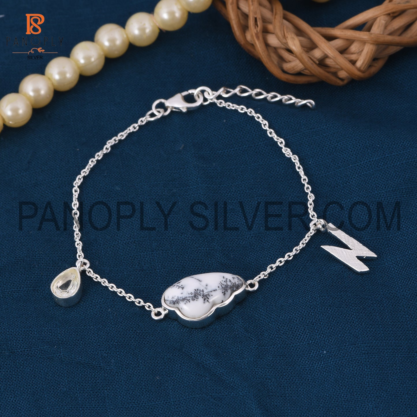 Crystal Drop Dendrite Gemstone With Cloud Design Bracelet