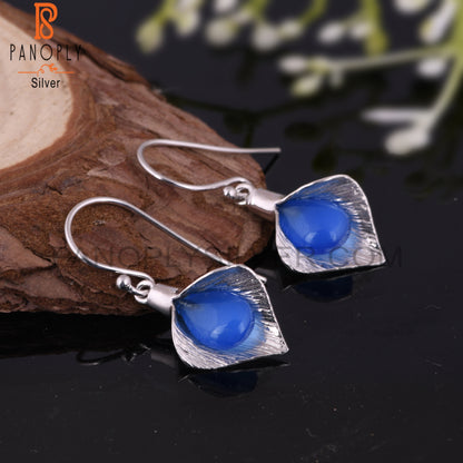 Calla Lily Blue chalcedony 925 Sterling Silver Pear Earrings