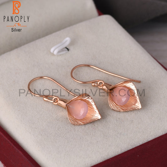 Rose Gold Plated 925 Sterling Silver Rose Chalcedony Earrings