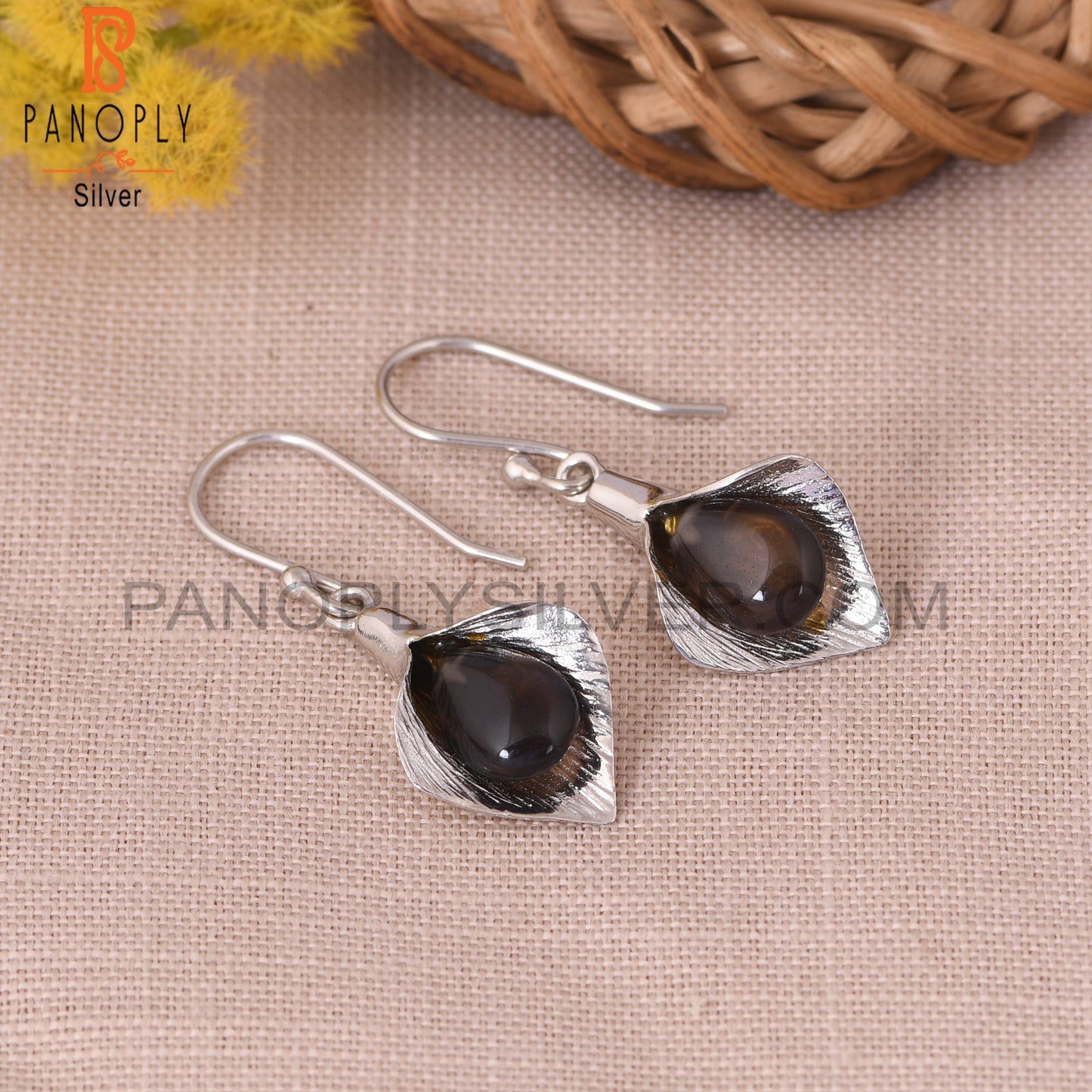 925 Silver Floral Calla Lily Smoky Gemstone Girls Earring