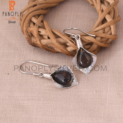 925 Silver Floral Calla Lily Smoky Gemstone Girls Earring