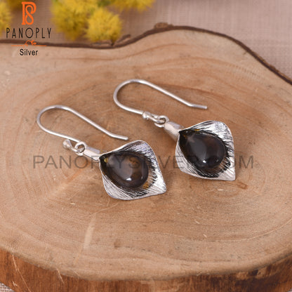 925 Silver Floral Calla Lily Smoky Gemstone Girls Earring