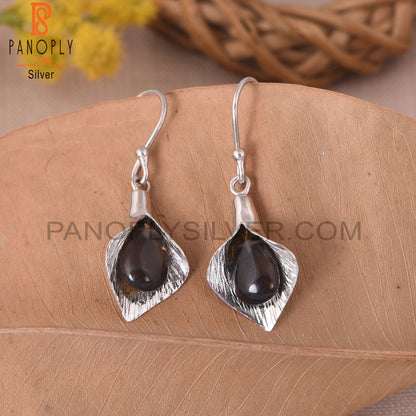 925 Silver Floral Calla Lily Smoky Gemstone Girls Earring