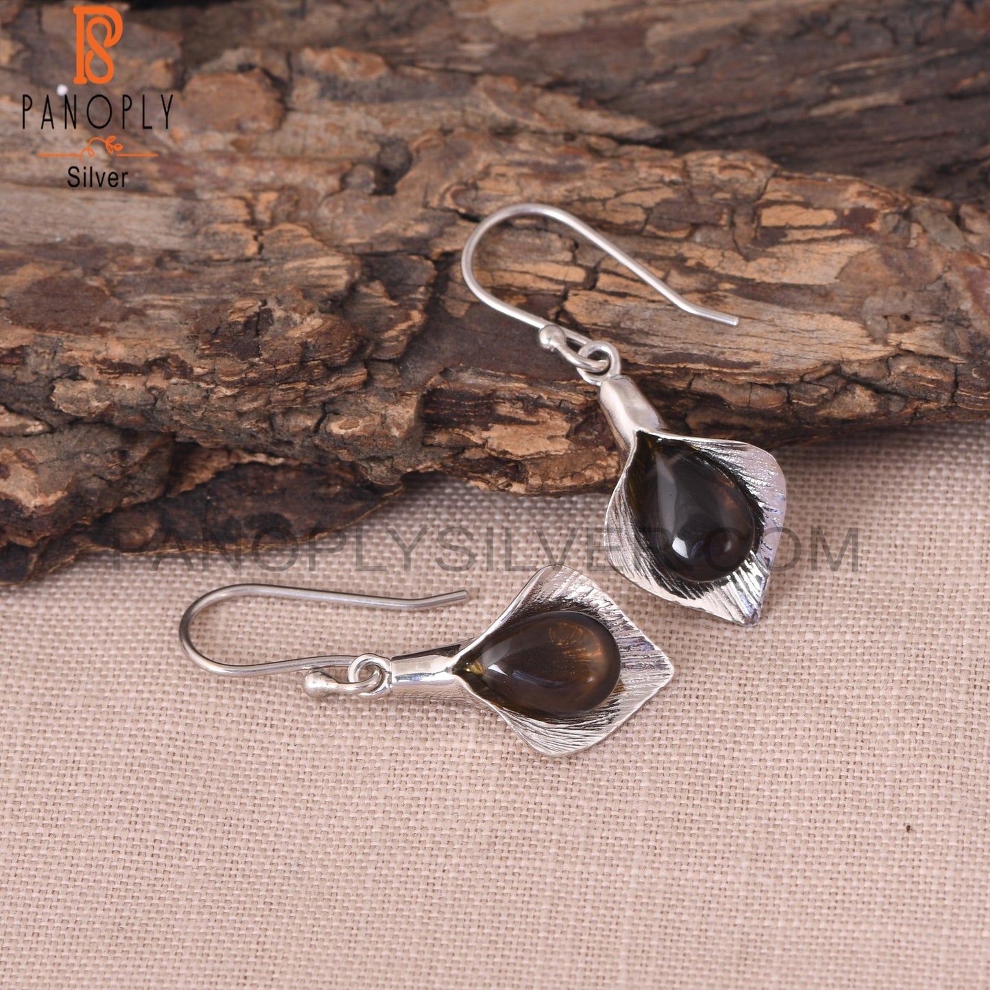 925 Silver Floral Calla Lily Smoky Gemstone Girls Earring