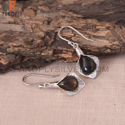 925 Silver Floral Calla Lily Smoky Gemstone Girls Earring