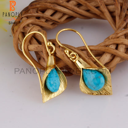 18K Yellow Gold Plated 925 Silver Gift Turquoise Earrings