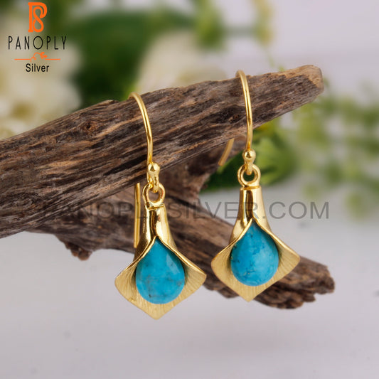 18K Yellow Gold Plated 925 Silver Gift Turquoise Earrings