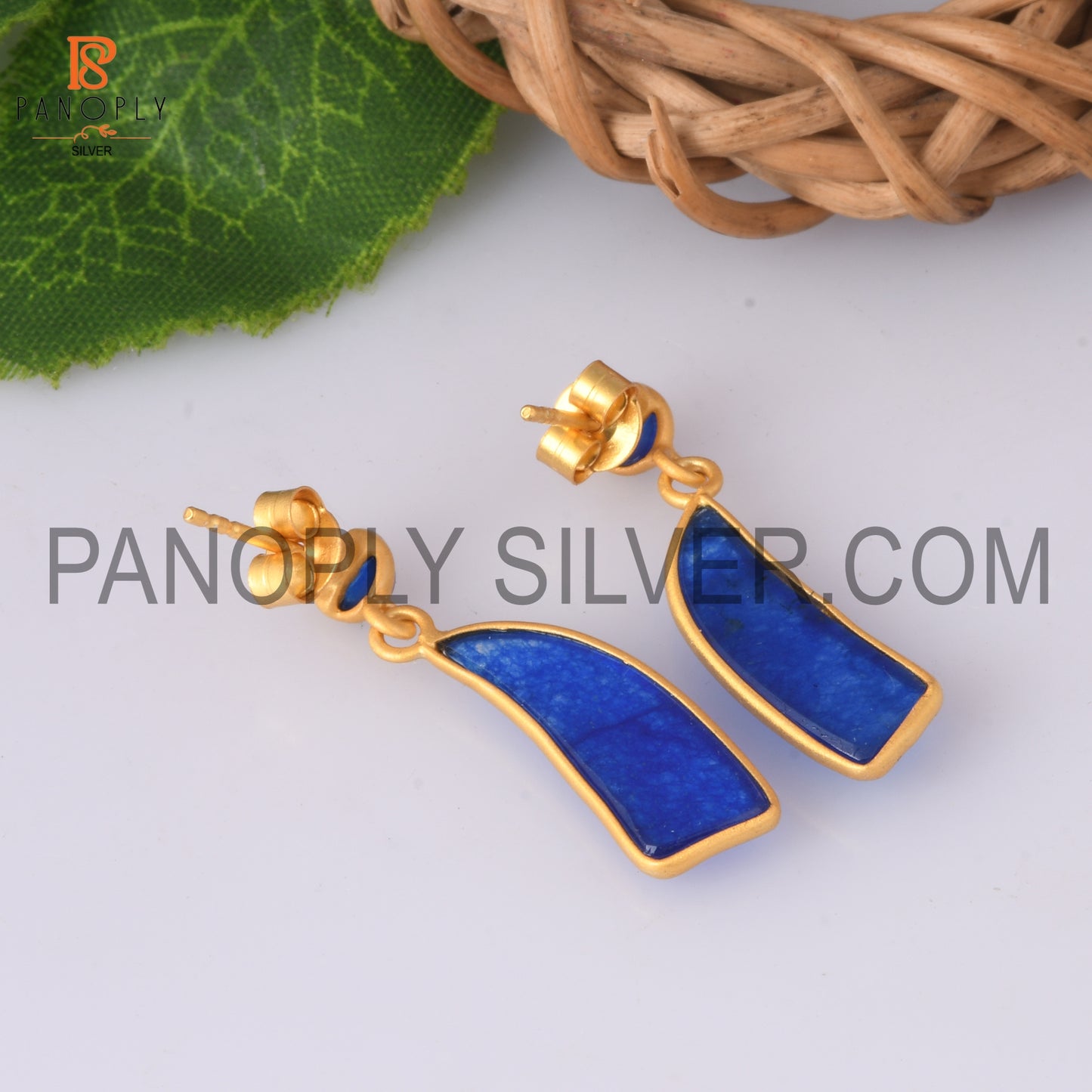 22K Gold Plated 925 Silver Natural Aventurine Gem Earrings