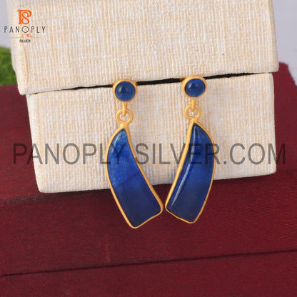 22K Gold Plated 925 Silver Natural Aventurine Gem Earrings