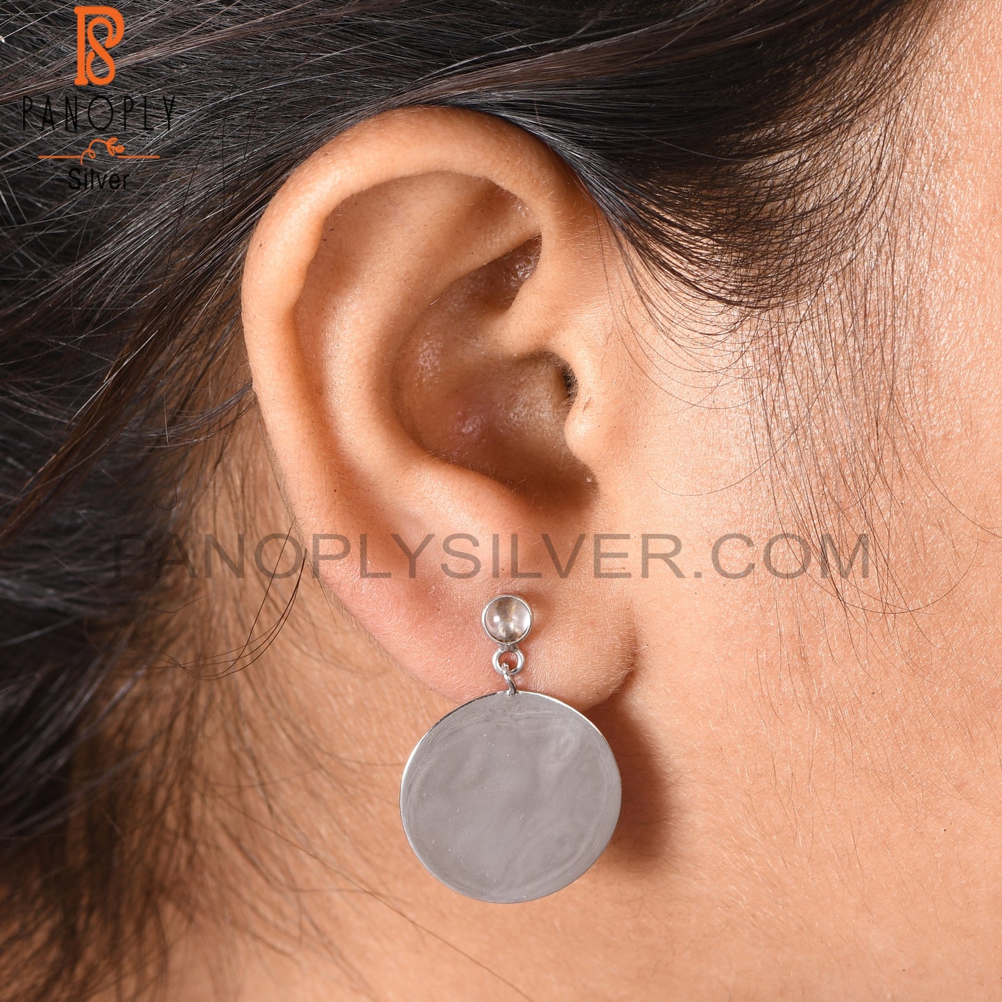 Crystal 925 Sterling Silver Gemstone Disc Earrings